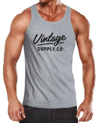 Produktbild von Herren Tank-Top Bedruckt Vintage Schriftzug Retro Design Aufdruck Print Muskelshirt Muscle Shirt Neverless® grau-schwarz S