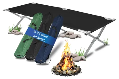Image de Lit de camp pliable pour le camping - le lit est léger, stable & rapide à monter - charge jusqu'à 130 kg - lit d'invité & chaise longue de camping avec sac de transport noir
