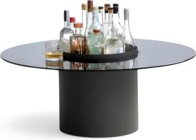 Obrázek produktu pro Elegantní konferenční stolek se skleněnou deskou a robustním válcovým podstavcem