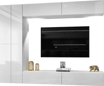 Produktbild von COLETTE III Wohnwand Hochglanz Weiß / Weiß hochglanz mit LED Beleuchtung