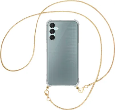 Produktbild von Handykette Backcover-Schutzhülle mit Band (Metall goldfarben) für Samsung Galaxy M15 / F15 5G - goldfarbene Snake-Kette