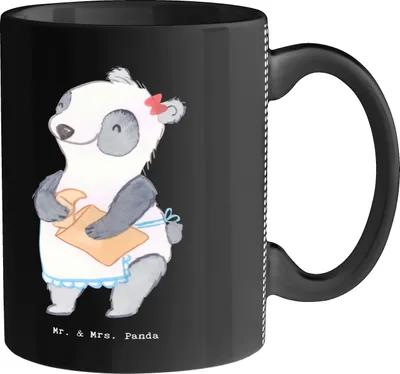 Produktbild von Mr. & Mrs. Panda Kaffeetasse Bäckerin Herz - Schwarz - Geschenk, Backstube, Teetasse, Frühstück, tasse für büro, Pott, Bäckerei, Brotmanufaktur, Becher