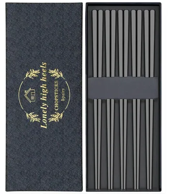 Produktbild von Essstäbchen Edelstahl 5 Paar Spülmaschinenfest Wiederverwendbar Schwarz 23.5cm