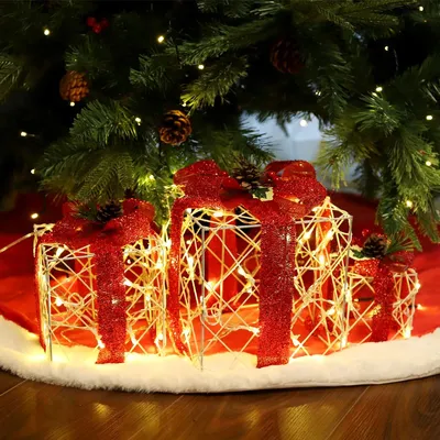 Image de SALCAR Set de 3 LEDs d'illumination de Noël Boîte cadeau Guirlande lumineuse de Noël avec ruban, Décoration illuminée pour l'intérieur avec 8 modes, blanc chaud