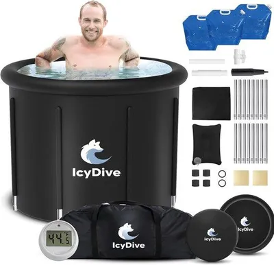 Produktbild von 17-delig tragbares Eisbecken für Erwachsene - 99 gal 5-schichtig aufblasbares Kältebecken mit Thermometer und Wasserabschreckung