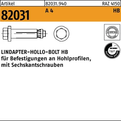 Produktbild von Lindapter Hohlprofilbefestigung Hohlprofilbefestigung R 82031 HB M 12 x 80/47 A 4 LINDAPTER-HOLLO-BOLT HB für Befestigunge