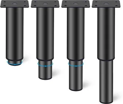 Imagen del producto de Ibenzoa®: Juego de 4 patas ajustables para muebles, fabricadas en hierro, color . Altura: 180–320 mm. Incluye 16 tornillos. Capacidad de carga: 400 kg por juego. Ideales para mesas y sofás