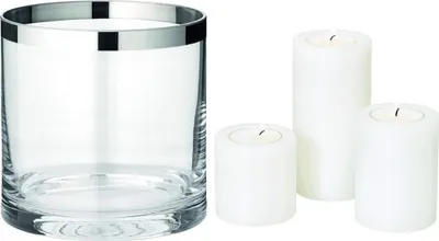 Produktbild von Windlicht Molly (H 15 cm, ø 15 cm), Kristallglas mit Platinrand, plus 3er Set Dauerkerze Cornelius