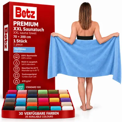 Produktbild von Betz Saunatuch 70 x 200 cm PREMIUM 100% Baumwolle Badetuch Liegetuch Strandtuch Farbe: hellblau