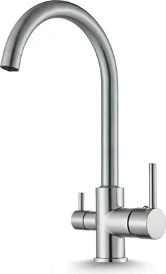 Produktbild von 3-Wege Küchenarmatur Linko mit Wasserfilter-Anschluss, Feststehender Auslauf, 360° schwenkbar, Einzelauslauf, Keramikkartusche INOX
