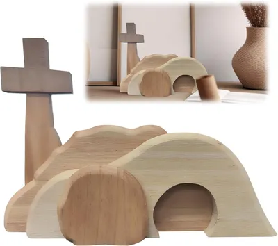 Productafbeelding van Houten paasscène voor Pasen - Opstanding scène - Houten decoratie - Jezus kerststal decoraties - Houten paasscènes