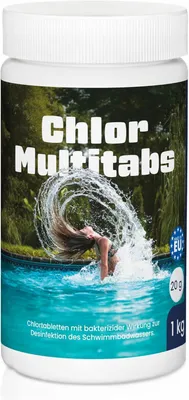 Produktbild von 5 in 1 Chlor Multifunktionstabletten für Schwimmbäder und Whirlpools – 1 kg Eimer, 20 g Tabletten, Desinfektion, pH Stabilisierung und Trübungsbeseiti
