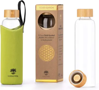 Produktbild von Lotus Vita Glas-Trinkflasche Gold-Edition 580ml  - Grün/Schwarz