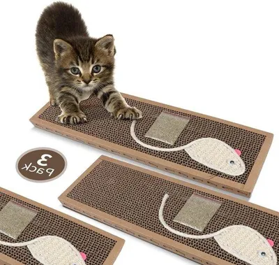 Immagine prodotto di 3 pezzi tappetino tiragraffi per gatti in cartone con erba gatta - 38 * 12,5 * 1,8 cm