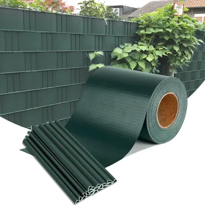 Produktbild von UISEBRT 70m x 19cm PVC Sichtschutzstreifen Doppelstabmatten Zaun Sichtschutzfolie inkl.40 Befestigungsclips Zaunfolie Sichtschutz Windschutz Grün