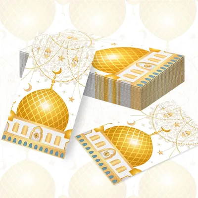 Eid Mubarak Servietten Gold Weiß, 40 Stück, Ramadan Deko