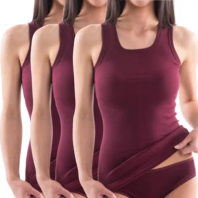 Produktbild von HERMKO 1325 3er-Pack Damen Longshirt | 100% Baumwolle | Basic Longtop | | Carré-Ausschnitt, Farbe:bordeaux, Größe:36/38 (S)