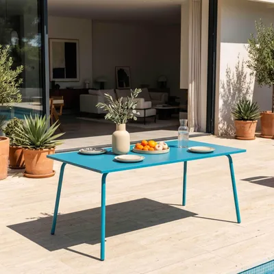 Immagine prodotto di Tavolo da giardino rettangolare in metallo blu - Oviala Palavas
