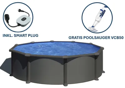 Produktbild von GRE Runder Stahlwandpool mit Anthrazitoptik KITPR358GY – Ø 350 x 132 cm, Komplettset + GRATIS Elektrischer Poolreiniger VCB50
