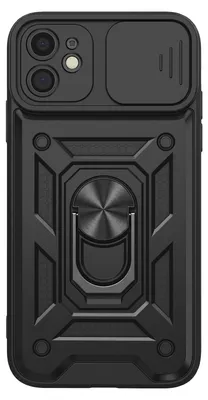 Produktbild von Mayaxess, Hülle für iPhone 11 mit Schiebe-Kameraschutz und Magnet-Ringständer, Schwarz