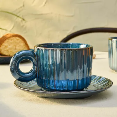 Produktbild von Karaca Arthur Marineblaue Teetasse für 2 Personen, 260 ml