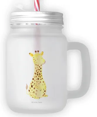 Produktbild von Mr. & Mrs. Panda Glas Giraffe Zufrieden - Transparent - Geschenk, Cocktailglas, Trinkglas, Glück, Glasbecher, Afrika, Abenteuer, dessertglas, mit deckel