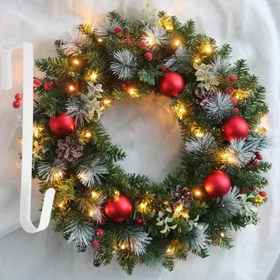 Image de Couronne de Noël décorative - Ornement à suspendre - Ambiance festive - Avec éclairage LED - 40 cm - Rouge
