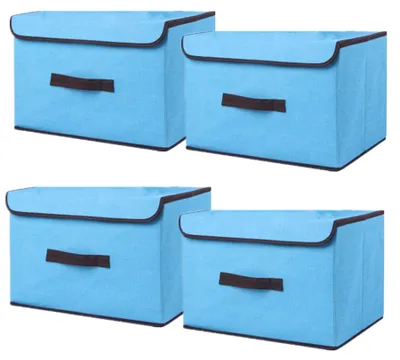 Image de Lot de 4 boîtes de rangement pliables avec couvercle, idéales pour les vêtements