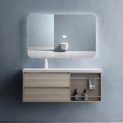 Immagine prodotto di doporro Mobile Bagno sospeso 120x46x49cm, Mobiletto per Bagno con Lavabo, Marrone Chiaro, Seria Open