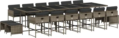 Produktbild von "2026 Aktion" 17-tlg. Garten-Essgruppe - elegantes Design - Sitzgruppe/Gartenmöbel-Set - mit Kissen Grau Poly Rattan - Terassenmöbel NeuMöbel923526