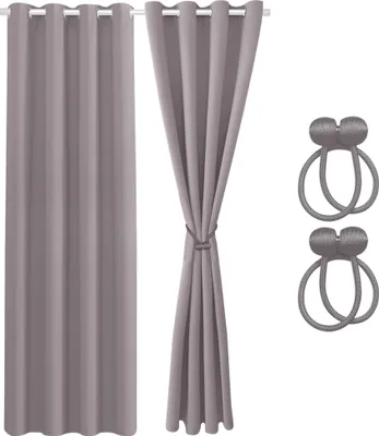 Produktbild von COZYOR 2x blickdichte Vorhänge + 2x Raffhalter mit Magnet, Thermogardine, 100% verdunkelnd, 160x135cm, hellgrau