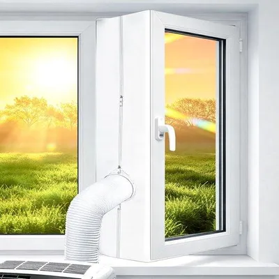 Productafbeelding van 300 cm raamafdichting voor mobiele airconditioners, airconditioners, wasdrogers, afvoerdrogers, Hot Air Stop voor ramen, dakramen en vleugelramen, dubbele ritssluiting, raamafdichting
