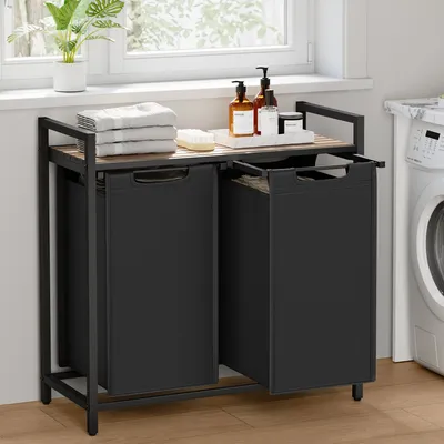 Obrázek produktu pro Koš na prádlo VASAGLE 2 přihrádky, s policí, výsuvný, odnímatelný, 2 x 46 l