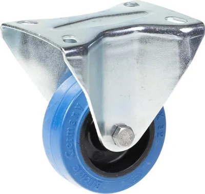 Produktbild von 80mm Bockrolle mit blauem Elastikgummi auf Nylon-Mittelrad
