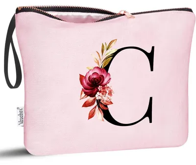 Productafbeelding van Cosmetica tas met gepersonaliseerde initialen, katoen, roze