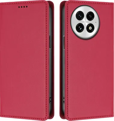 Image de Étui en cuir pour OnePlus 13, étui à rabat magnétique en cuirPolyuréthaneavec support, rouge