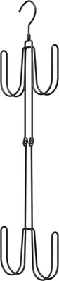 A black metal multi-hook hanger designed for organizing items like hats or bags.