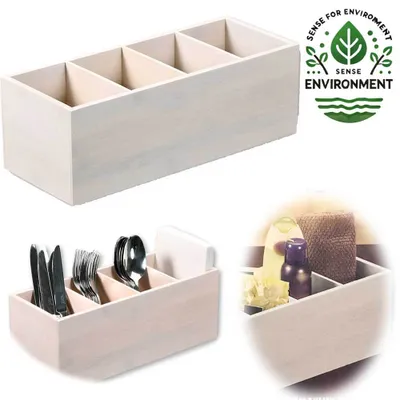 Produktbild von LS-LebenStil XL Landhaus Holz Aufbewahrungsbox 34cm 4 Fächer Cutlery Besteck-Korb Aufbewahrung Organisation Küchen-Organizer Stiftehalter Stiftebox