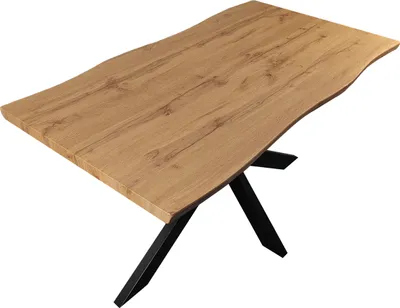 Produktbild von Esstisch Josy | 140 x 80 cm | Holz Nussbaum-Optik | Spider-Gestell Metall schwarz | 40 mm Tischplatte mit Baumkante | Tisch für Esszimmer & Küche