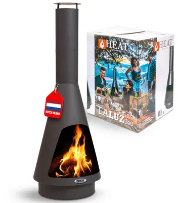 Obrázok produktu pre Krb na záhradu, moderný dizajn – výška 140 cm – čierna oceľ – okrúhly tvar – na drevo – vonkajší krb