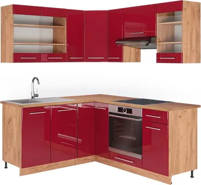 Obrázek produktu pro Rohová kuchyň Vicco Fame-Line Bordeaux vysoký lesk/zlatý dub 190 x 60 cm , PD Dub, Model 42718