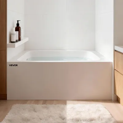 Produktbild von VEVOR Rechteckige Nischenbadewanne (1219 x 762 x 508 mm), Moderne Badewanne aus Doppelwandiger Acrylkonstruktion mit Ablauf und Überlauf links, Integriertem Rand, 110 L Kapazität, Weiß