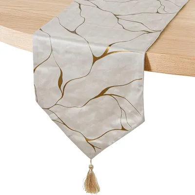 Tafelloper aus Polyester, Creme/Gold, 30x1x180 cm