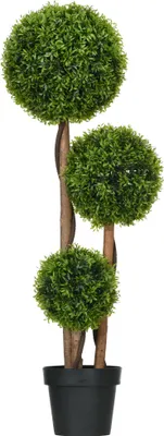 Produktbild von Künstlicher Buchsbaum groß 110cm, UV-beständige Kunstpflanze mit 3 Kugeln für Wohnzimmer Schlafzimmer Büro Garten