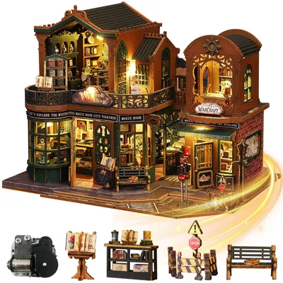 Produktbild von DIY-Miniatur-Puppenhaus-Bausatz, Puppenhaus-Bausatz aus Holz, Miniaturhaus-Bausatz mit LED-Beleuchtung und Bewegungen, Kreative Zimmeridee