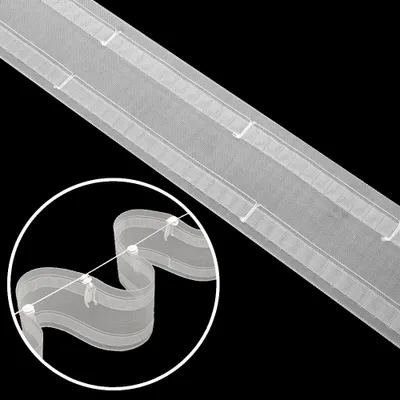 Produktbild von Gardinenband 10m Wellensystem Transparent-75mm Kräuselband Faltenband