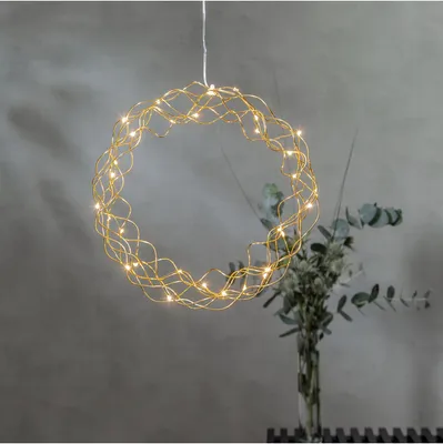 Produktbild von Weihnachtskranz / Türkranz aus Bronze mit 30 LED-Lichtern - 30cm