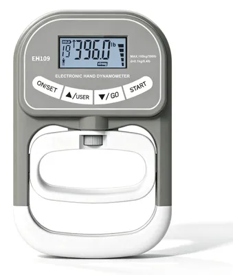 Digitale Handdynamometer 180 kg, tragbar, LED-Display, USB-Ladekabel, grau