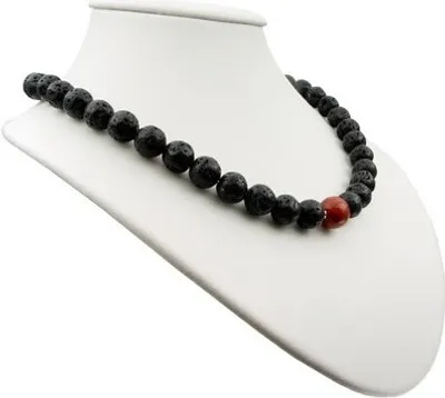 Produktbild von Kette Collier aus Lava & Schaumkoralle 925 Silber schwarz rot Halskette Damen