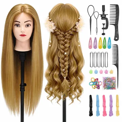 Productafbeelding van Oefenhoofd voor Haarstyling - 80% Echt Haar - 66-71 cm